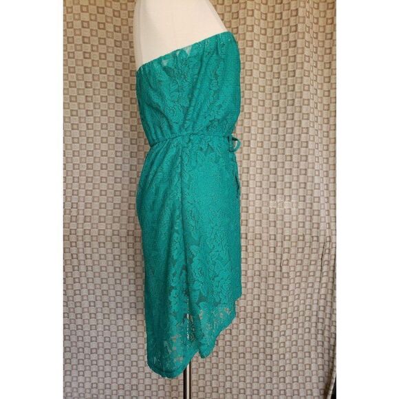 Women's Strapless Dress Lace Hollow Out Sexy High Low Mini Teal Dress Medium NWO - Picture 6 of 9